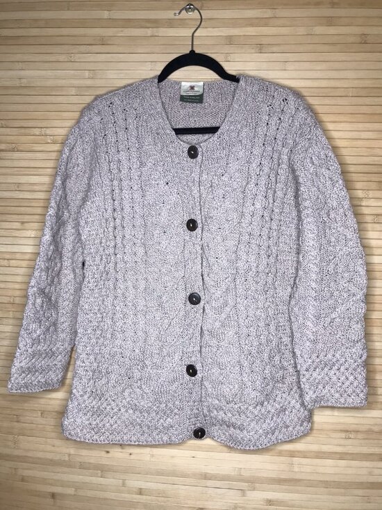 Carraig Donn Sweaters - Carraig Donn XL 100% Merino Wool Cable Knit Button Up Chunky Sweater oatmeal